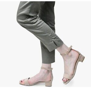 XYD Nude Open Toe Ankle Strap Buckled Low Chunky Heel Sandals for Wedding Dress